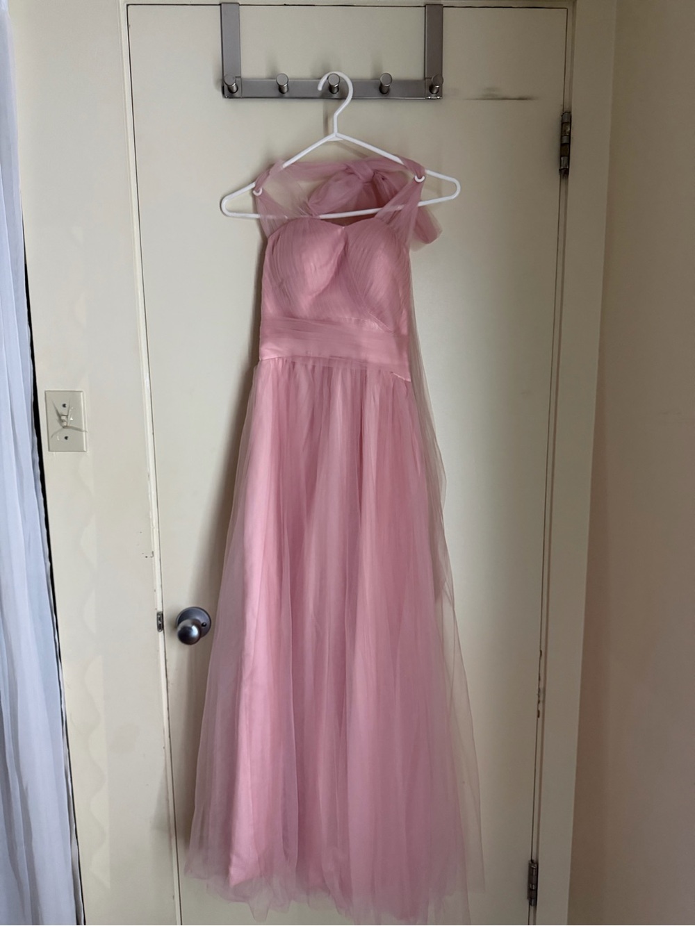 Girls' Blush Pink One-Shoulder Tulle Formal Gown